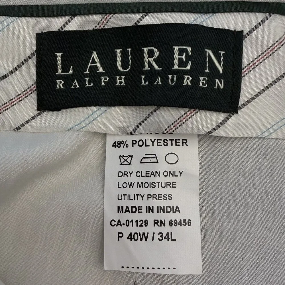 Lauren Ralph Lauren Mens 2 Piece Gray Suit 48L 40x28 Wool Blend Pleated Pants